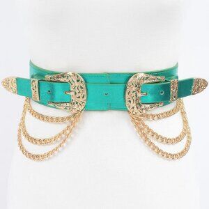Metallic Two Buckle Chain Waist Belt